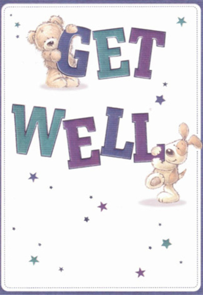 This get well card is a celebration of supportive friendship, brought alive with the kind of playful artistry that matches Belvedere's cheerful character. At the heart of the image are a cuddly bear and an adorable puppy, their illustrated fur rendered in soft honey and gentle greys, almost tangible to the touch. Animated stars in lively blues, purples, and aquamarine swirl above and around them, as if scattering heartfelt wishes across the bright canvas. The words 'Get Well', painted in bold purple and teal, ground the design with confident reassurance, much like the tranquility of a flower-filled morning at a Belvedere market. Every element is harmoniously orchestrated-the gentle arch of the lettering, the dreamy, imitative softness of the animals' coats, the sense of childlike optimism that fills the card from edge to edge. Light and colour interplay to create a mood that is uplifting yet soothing, as if sending the warmth and care of Belvedere Flowers in tangible form. Imagine pairing this card with a thoughtfully hand-tied bouquet; together they would fill any room with genuine comfort and hope.