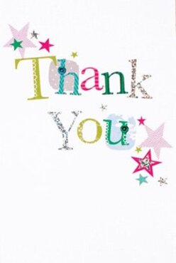 This thank you card captures the essence of heartfelt celebration, with vibrant colours and dynamic design reminiscent of Belvedere's friendly community vibe. The words 'Thank You' are stitched boldly across the surface, each character boasting playful individuality-a fusion of vivid tones and subtle textures that evoke the artistry seen in local handmade crafts. Stars in magenta, teal, and flashes of gold are sprinkled around the corners much like confetti scattered after a cheerful gathering at Lesnes Abbey. The card's print has a pleasing tactile feel, and some silver letters shimmer with delicate glitter, mirroring the brief sparkle of sunlight on morning dew in a local garden. Set on an immaculate white background, every detail pops, giving the composition a sense of clarity and purpose. Imagining this card gracing the display at Belvedere Flowers, it easily accompanies a radiant bunch of blooms, offering genuine thanks to friends, neighbours, or teachers across Belvedere. The card's thoughtful artistry speaks not only of gratitude but also of the community's creative heart-a perfect blend with the florist's commitment to care and delight in every delivery.