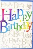 In this image, a vibrant birthday card stands upright, its front glowing with a mixture of bold colour and subtle shimmer that evokes the atmosphere of a happy celebration in Belvedere. At the centre, the words Happy Birthday are written in big, friendly letters that almost bounce across the card. Each letter shifts smoothly through a rainbow of colours-starting with rich reds and wine tones, fading into hot pink and fuchsia, then gliding through shades of plum, indigo, and ocean blue, before brightening into aqua, fresh green, and finally soft yellow and golden hues. The transitions between colours are gentle and seamless, creating a soft gradient effect that feels fluid and lively, like a row of mixed blooms displayed in Belvedere shopfronts. The lettering has a soft shine, suggesting a smooth, high-quality print finish that would feel sleek to the touch. Behind this central message, the entire background is filled with delicate gold handwriting that repeatedly spells out Happy Birthday to you in elegant, looping script. The lines of calligraphy wind and curve gracefully, forming a fine, shimmering pattern that covers the creamy white base of the card without crowding the main text. The gold catches the imaginary light with a refined glint, hinting at a light texture that might be just perceptible under exploring fingers. There are no additional images or decorations, allowing the contrast between the colourful central phrase and the understated golden backdrop to create a sense of stylish celebration. The overall impression is of a card that feels fresh, modern, and heartfelt-the kind of greeting you might pair with a hand-delivered birthday bouquet around Belvedere when you want your wishes to feel both vibrant and sincerely meant.
