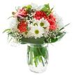 Bursting with cheerful colour and tranquil grace, this bouquet captures the unique charm of Belvedere's community spirit. At the heart, coral-pink carnations with delicately ruffled petals bring energy and warmth, surrounded by crisp white chrysanthemums and daisies whose green-yellow centres provide lively focal points. Tiny white blooms of baby's breath weave among the main flowers, bestowing lightness and poetic texture-as if the bouquet itself is breathing. From the left, a few magenta alstroemeria buds quietly introduce promise and depth, gracefully complementing the floral tapestry. The arrangement is encircled by rich, glossy green leaves, cradling the flowers and extending upwards with slender stems-mirroring the easy balance of Belvedere's residential gardens. The transparent glass vase, half-filled with sparkling water, spotlights the sturdy, healthy stems, enhancing the sense of freshness and expert local care. Set against a pure white background, the vivid hues and textures take centre stage, inviting optimism and genuine warmth-whether as a thoughtful gift for a birthday, a new chapter's beginning, or a pick-me-up after a quiet walk in Franks Park. Each element is curated by Belvedere's talented florists, crafting a bouquet that radiates both sophistication and everyday accessibility, ready to bring smiles anywhere across the local area.